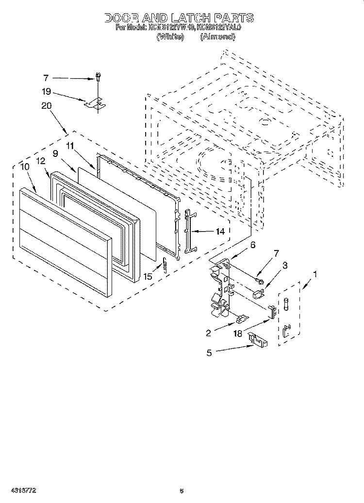DOOR AND LATCH Diagram and Parts List for KCMS122YAL0  KitchenAid Microwave