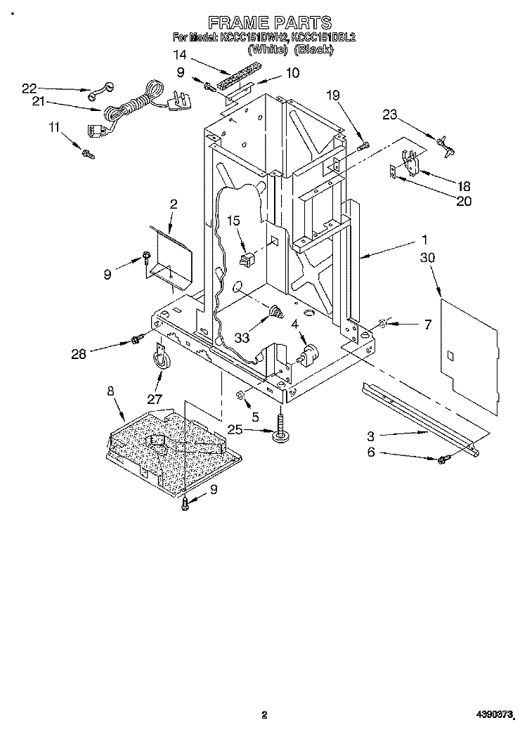 FRAME Diagram and Parts List for KCCC151DWH2  KitchenAid Trash Compactor