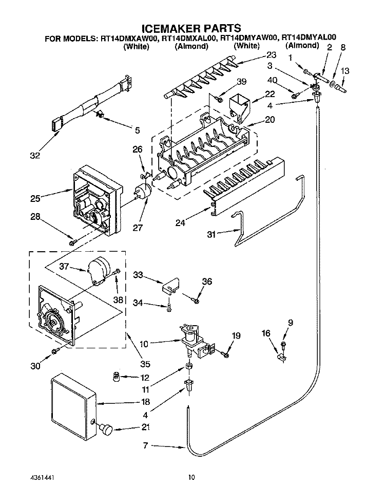 ICEMAKER Diagram and Parts List for RT14DMYAW00  Roper Refrigerator