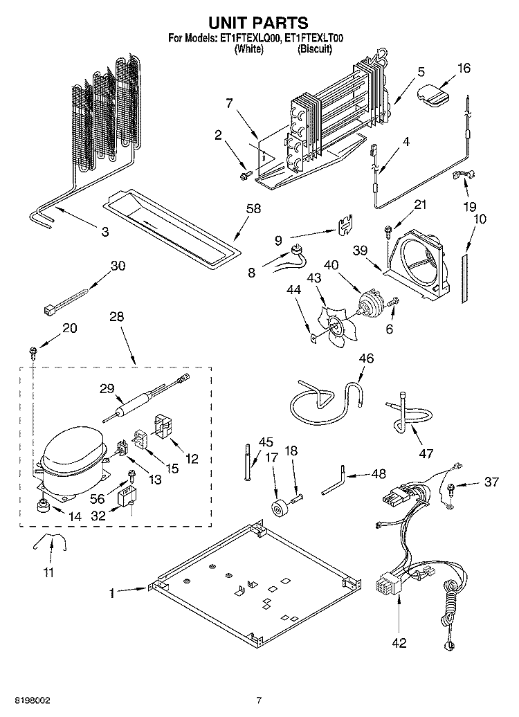 UNIT Diagram and Parts List for ET1FTEXLT00  Whirlpool Refrigerator