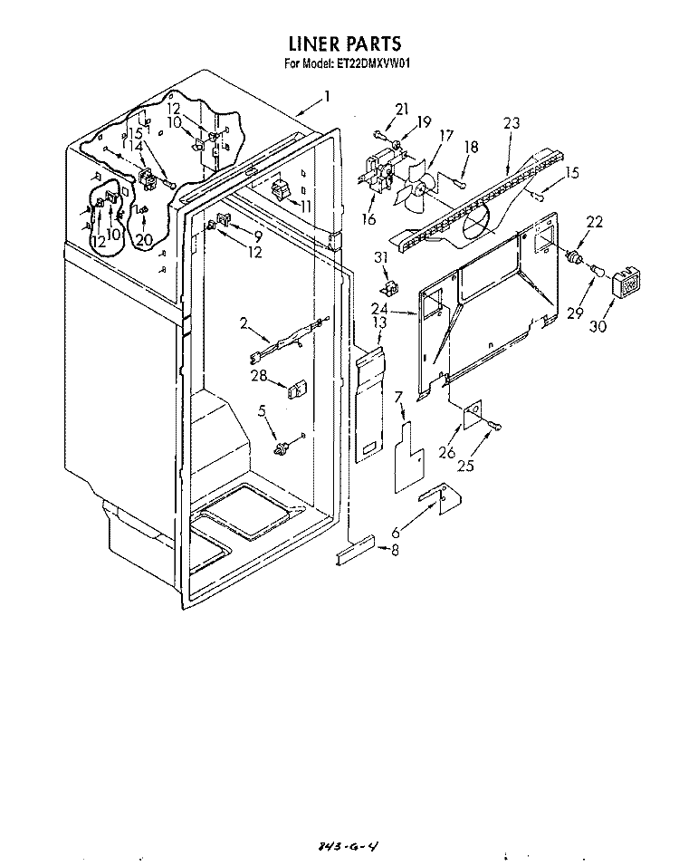 LINER Diagram and Parts List for ET22DMXVF01  Whirlpool Refrigerator