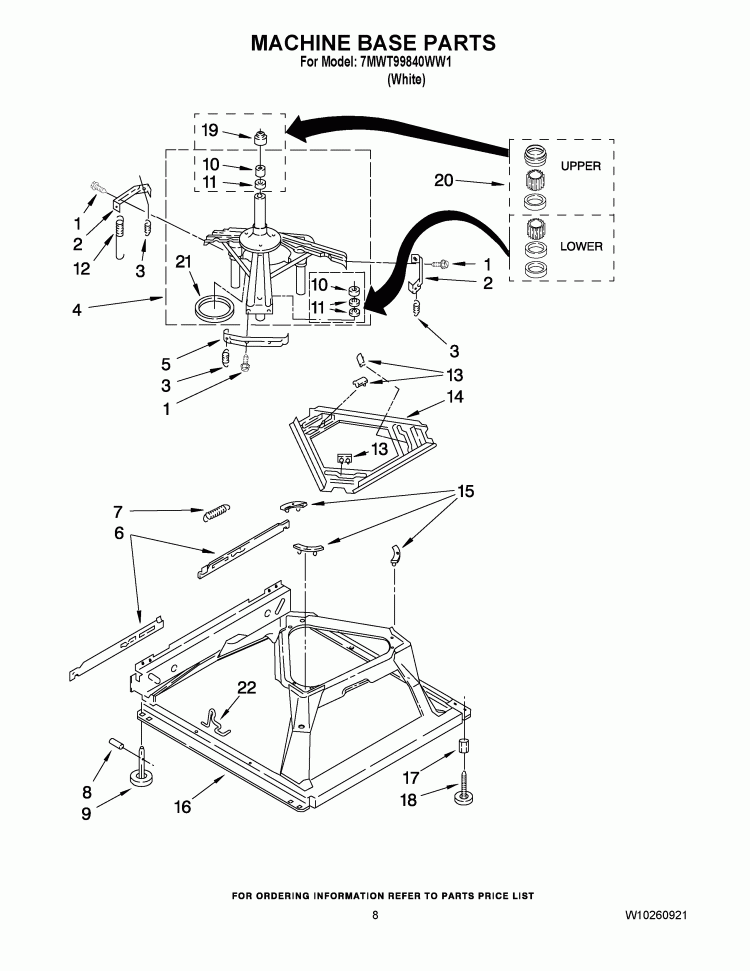 MACHINE BASE PARTS Diagram and Parts List for 7MWT99840WW1  Whirlpool Washer