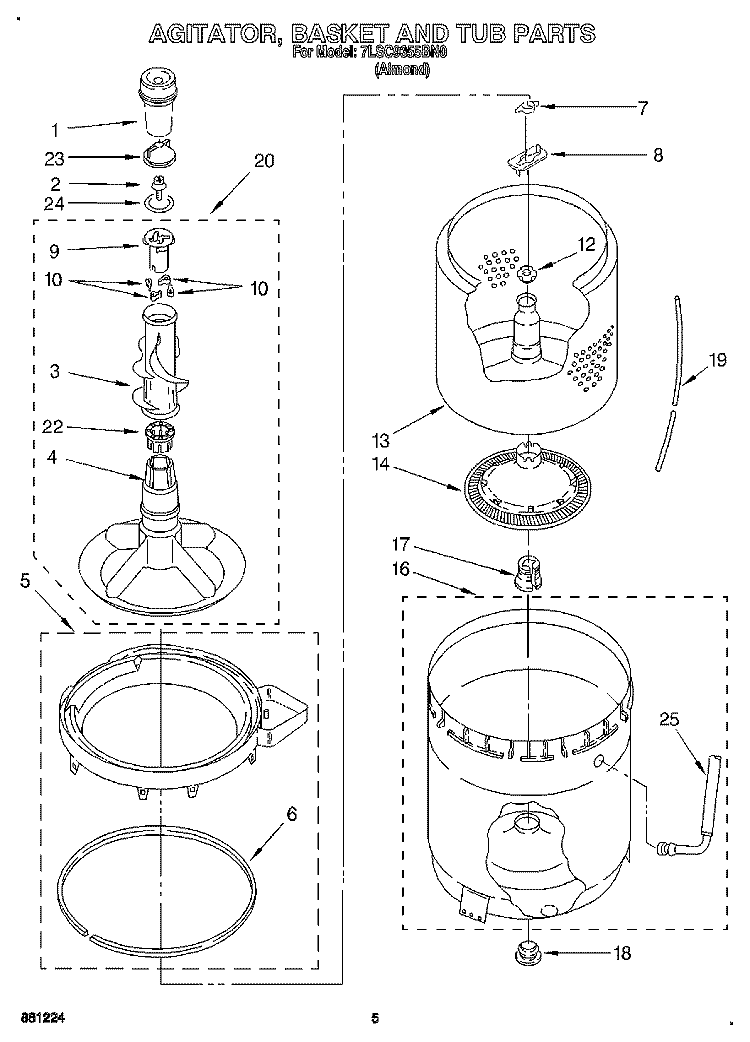AGITATOR, BASKET AND TUB Diagram and Parts List for 7LSC9355BN0  Whirlpool Washer