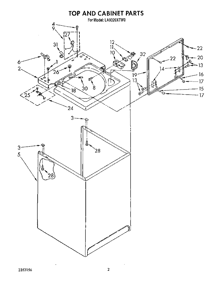 TOP AND CABINET, LIT/OPTIONAL Diagram and Parts List for LA9320XTW0  Whirlpool Washer