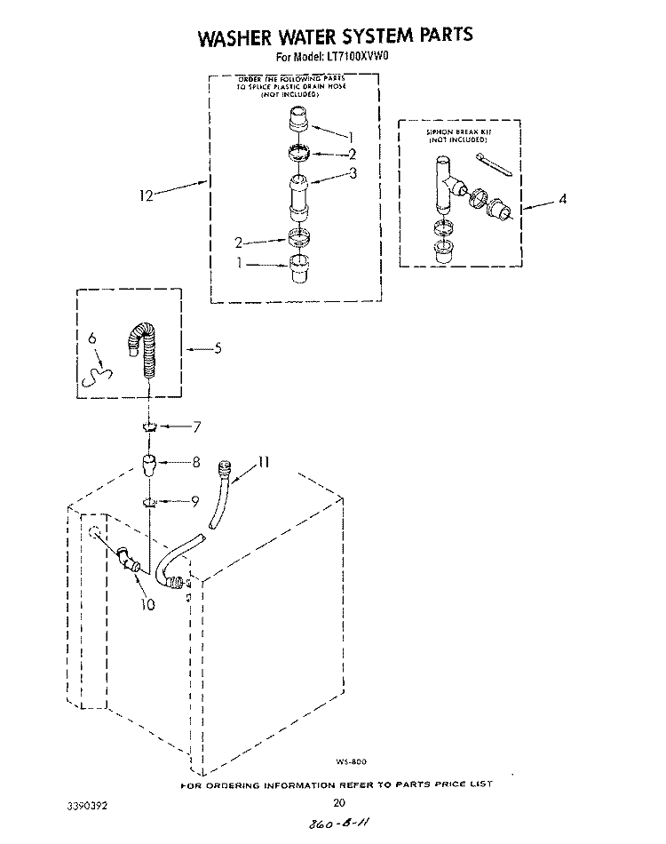WASHER WATER SYSTEM Diagram and Parts List for LT7100XVN0  Whirlpool Washer Dryer Combo