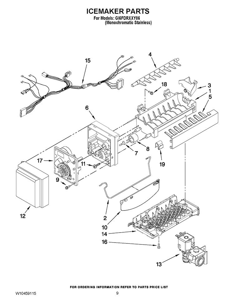 ICEMAKER PARTS Diagram and Parts List for GI6FDRXXY06  Whirlpool Refrigerator