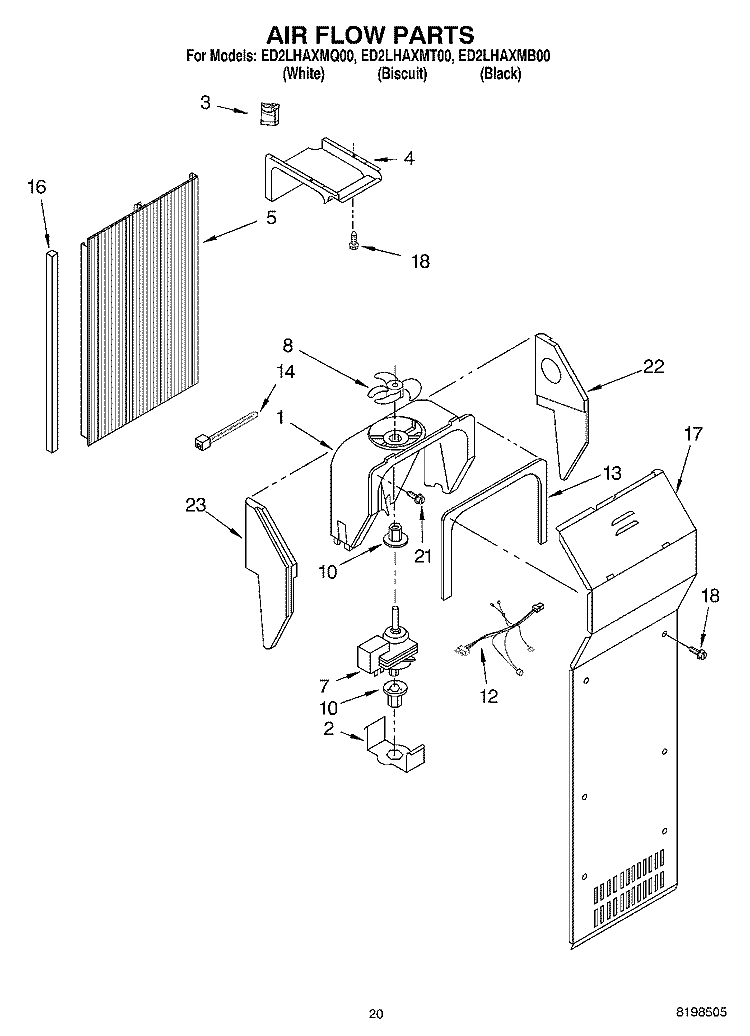 AIR FLOW PARTS, PARTS NOT ILLUSTRATED Diagram and Parts List for ED2LHAXMT00  Whirlpool Refrigerator