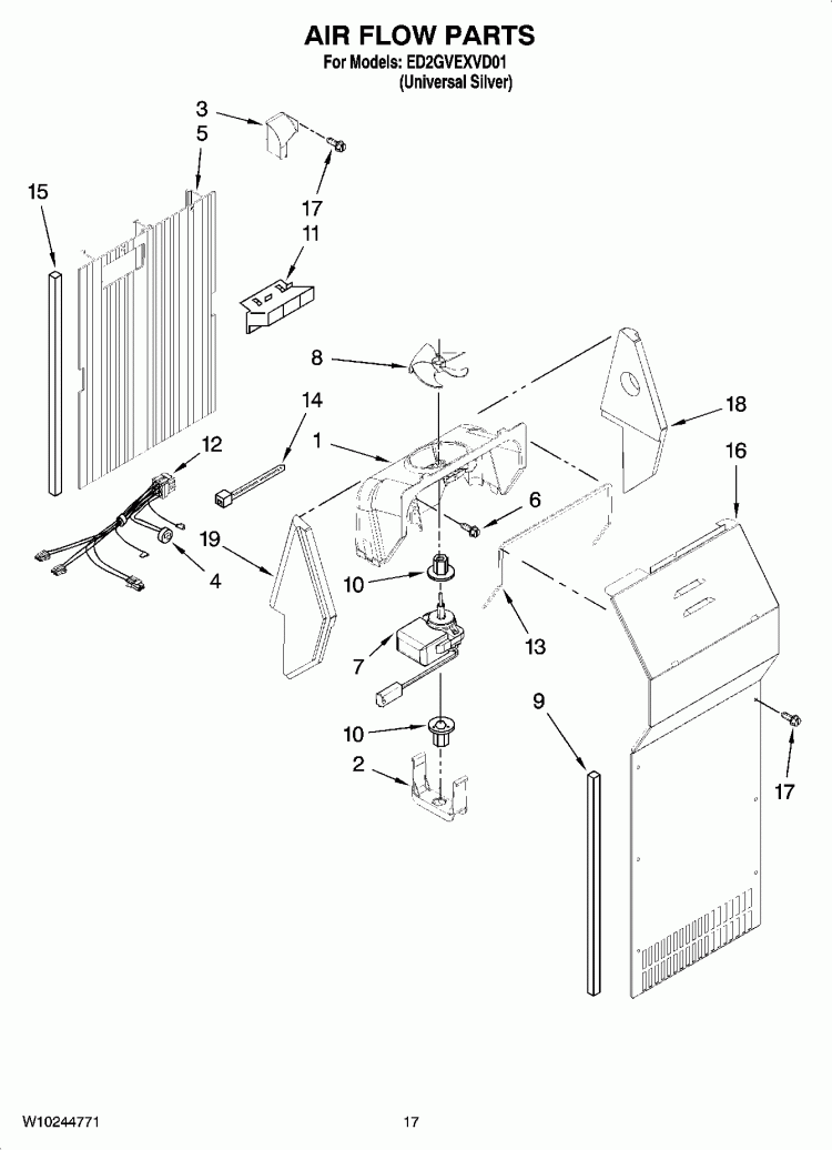 AIR FLOW PARTS Diagram and Parts List for ED2GVEXVD01  Whirlpool Refrigerator