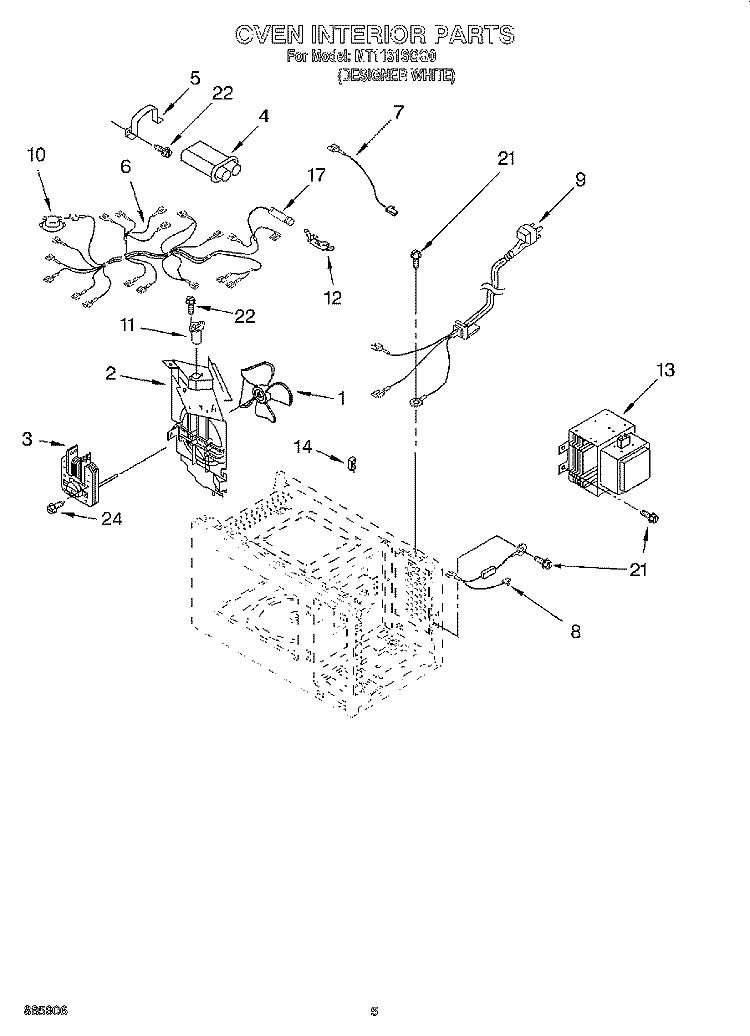 OVEN INTERIOR, LITERATURE Diagram and Parts List for MT1131SGQ0  Whirlpool Microwave