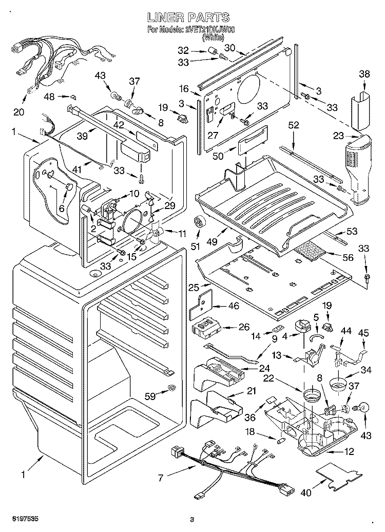 LINER Diagram and Parts List for 2VET21DKJW00  Whirlpool Refrigerator