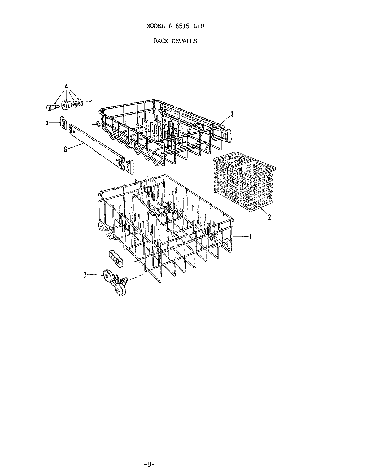 RACK Diagram and Parts List for 8515L10  Roper Dishwasher
