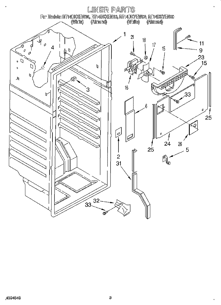 LINER Diagram and Parts List for RT14DKXEW00  Roper Refrigerator
