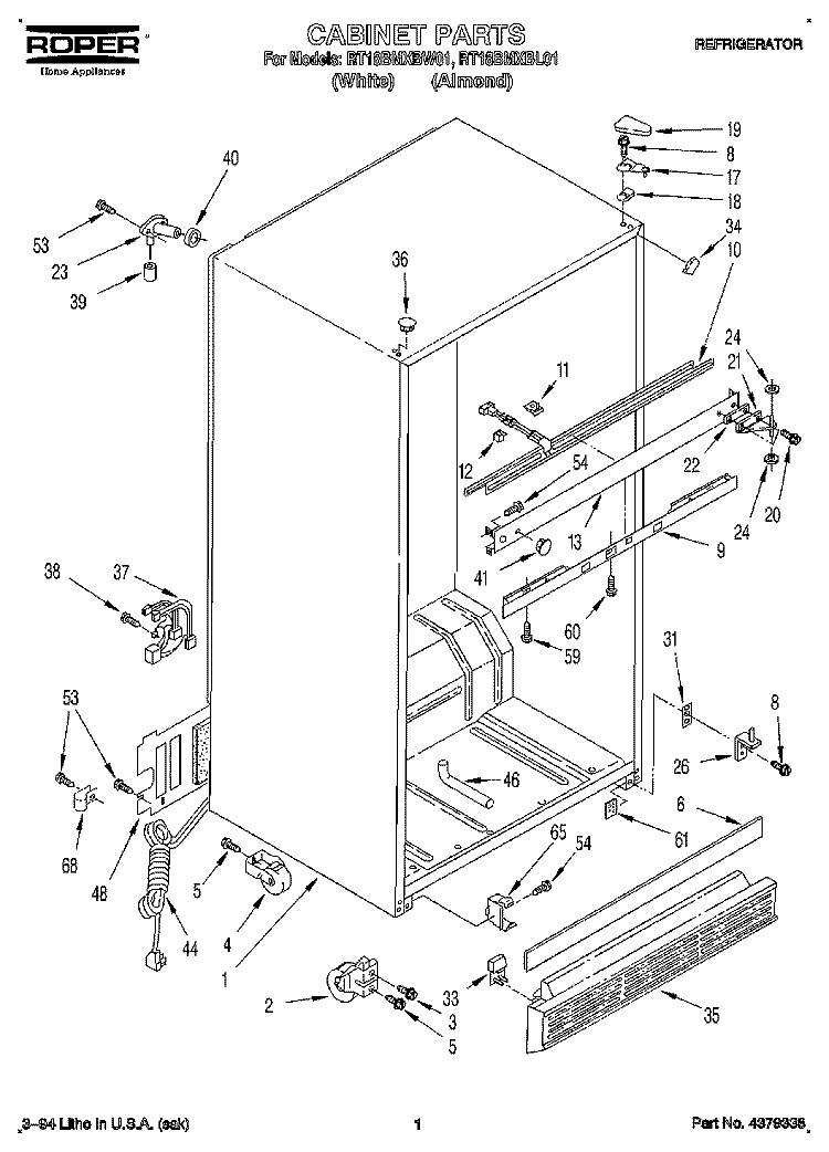 CABINET Diagram and Parts List for RT18BMXBL01  Roper Refrigerator