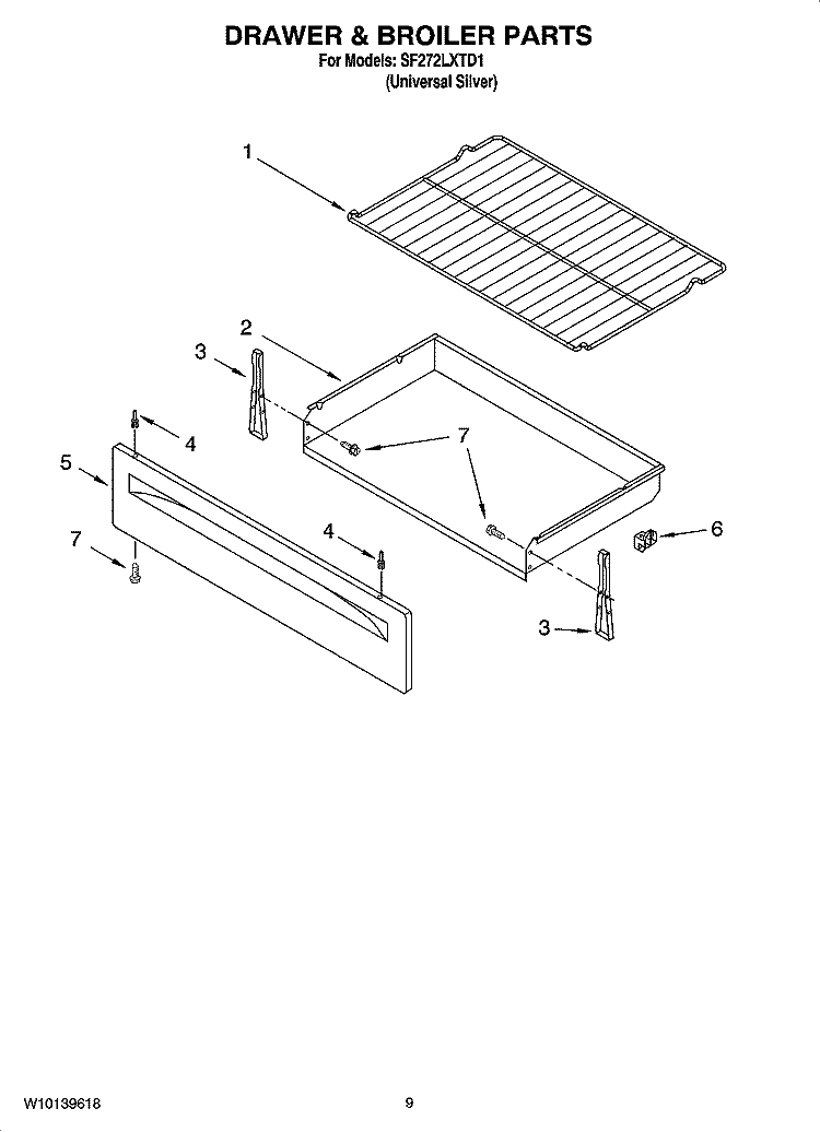 DRAWER & BROILER PARTS, OPTIONAL PARTS (NOT INCLUDED) Diagram and Parts List for SF272LXTD1  Whirlpool Range
