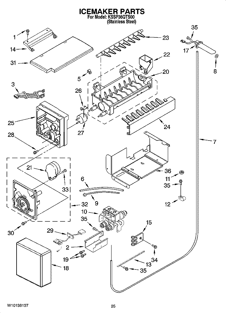 ICEMAKER PARTS Diagram and Parts List for KSSP36QTS00  KitchenAid Refrigerator