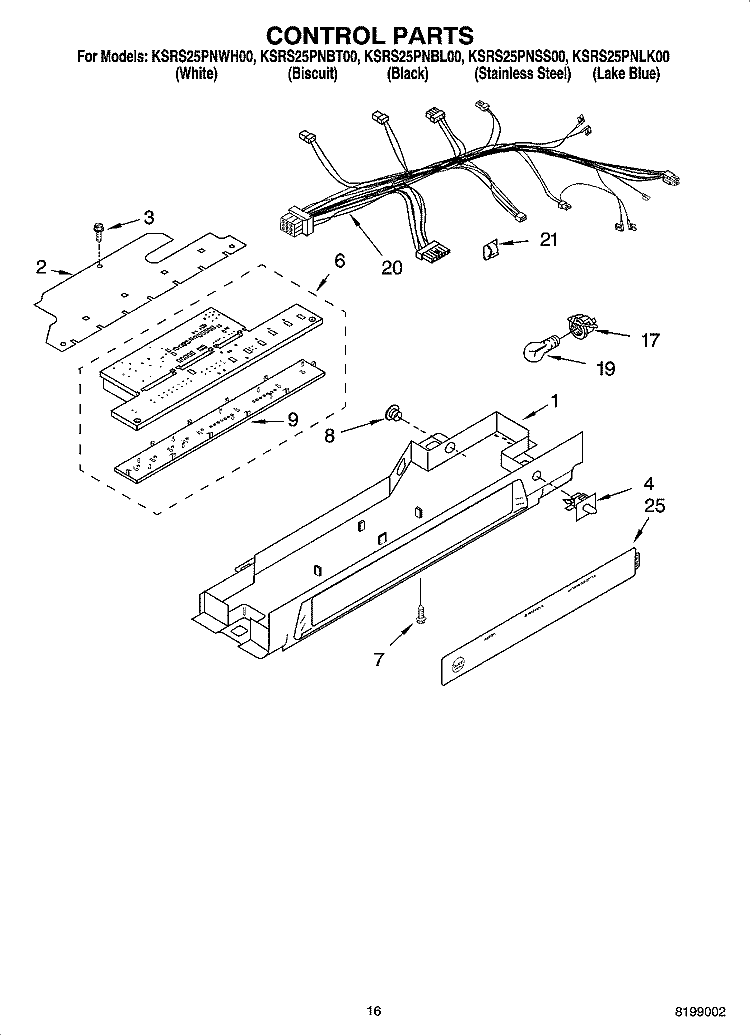 CONTROL PARTS Diagram and Parts List for KSRS25PNSS00  KitchenAid Refrigerator