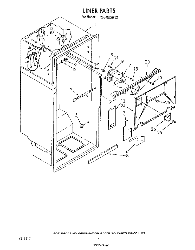 LINER Diagram and Parts List for ET20GMXSW02  Whirlpool Refrigerator
