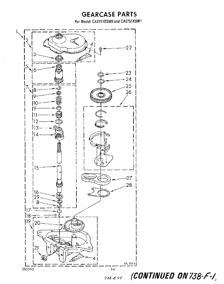 GEARCASE Diagram and Parts List for CA2751XSW0  Whirlpool Washer