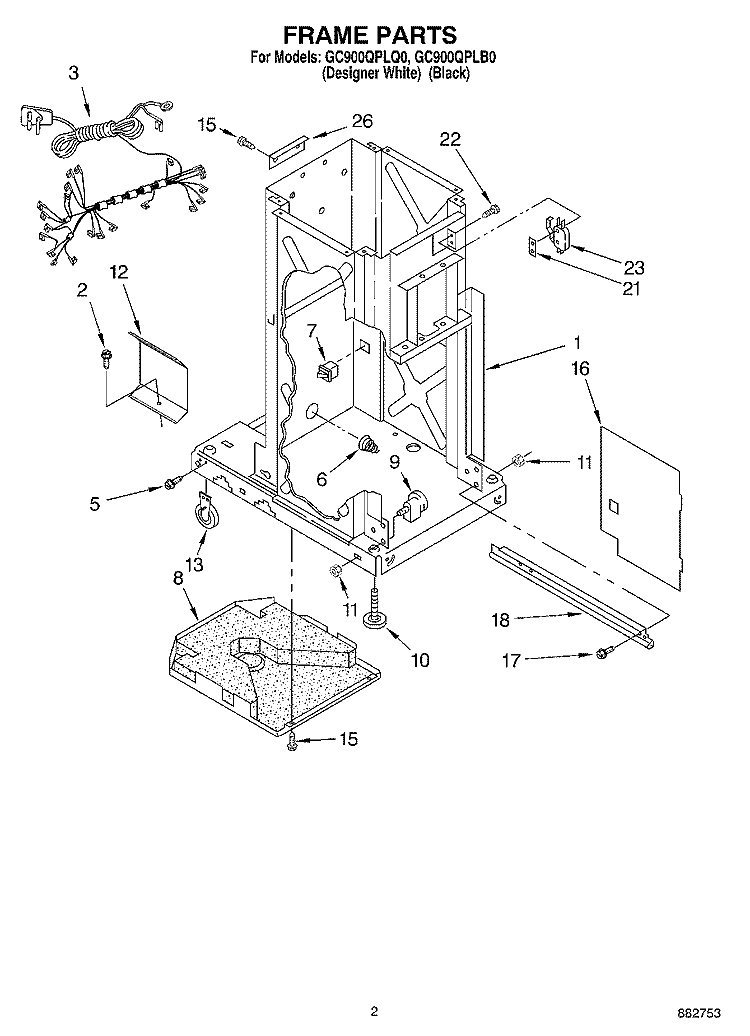 FRAME Diagram and Parts List for GC900QPLB0  Whirlpool Trash Compactor