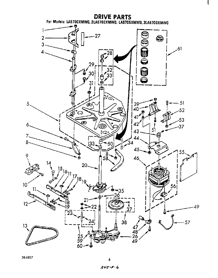 DRIVE Diagram and Parts List for 2LA5700XMW0  Whirlpool Washer