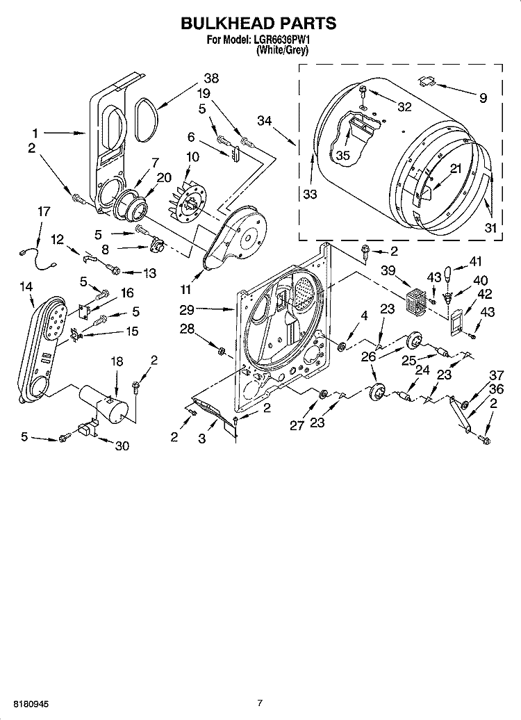 BULKHEAD PARTS, OPTIONAL PARTS (NOT INCLUDED) Diagram and Parts List for LGR6636PW1  Whirlpool Dryer