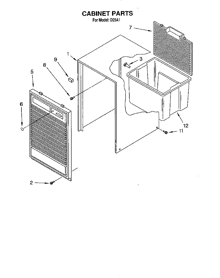 CABINET, LIT/OPTIONAL Diagram and Parts List for D25A1  Whirlpool Dehumidifier