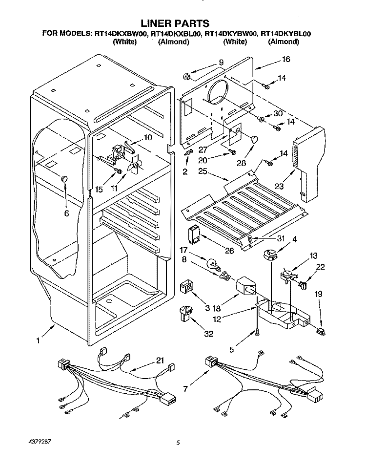 LINER, LIT/OPTIONAL Diagram and Parts List for RT14DKXBL00  Roper Refrigerator