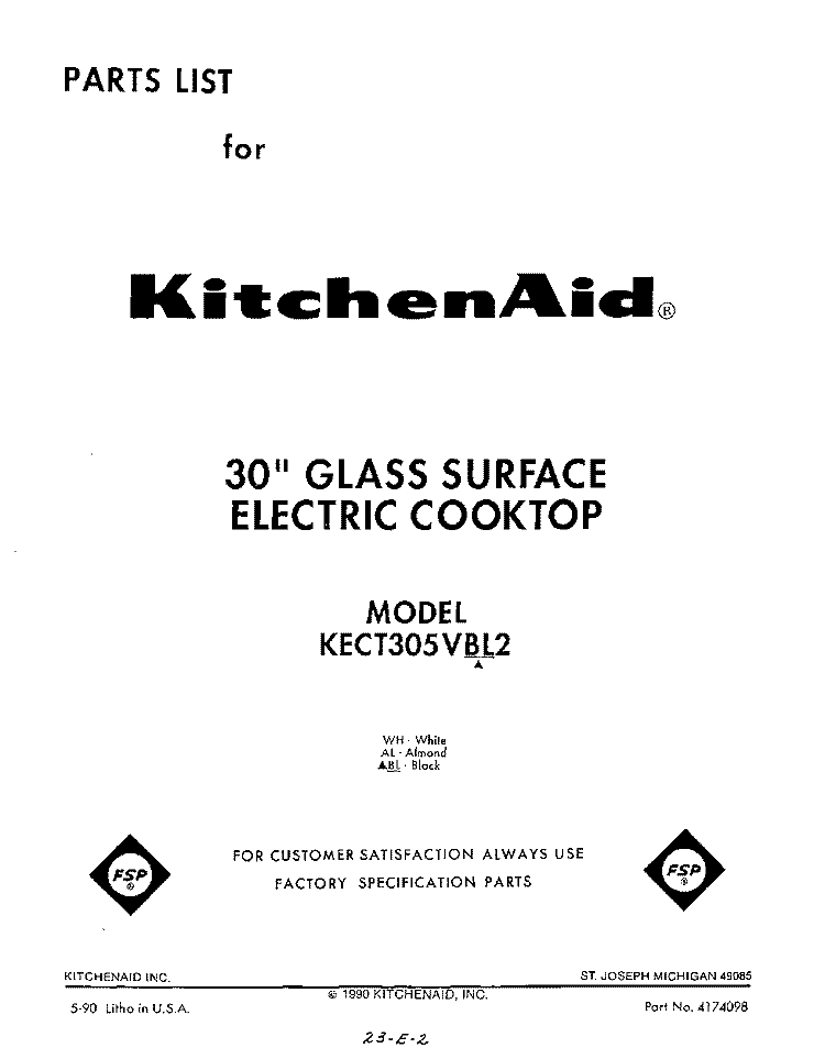 SECTION Diagram and Parts List for KECT305VAL2  KitchenAid Cooktop