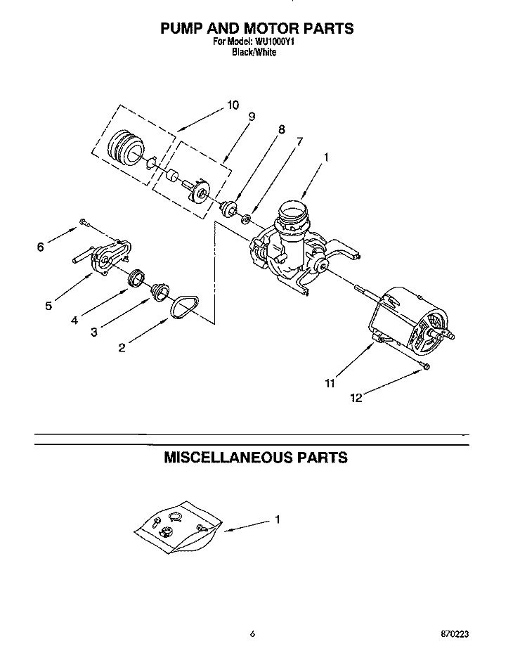 PUMP AND MOTOR, MISCELLANEOUS Diagram and Parts List for WU1000Y1  Roper Dishwasher
