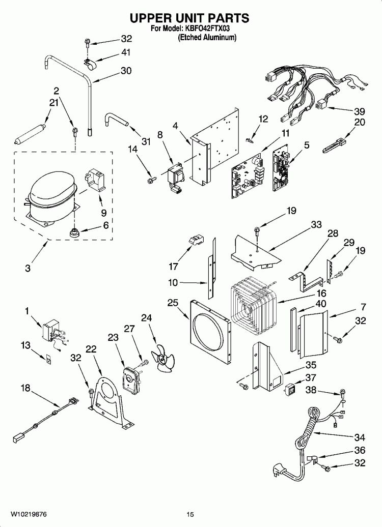 UPPER UNIT PARTS Diagram and Parts List for KBFO42FTX03  KitchenAid Refrigerator