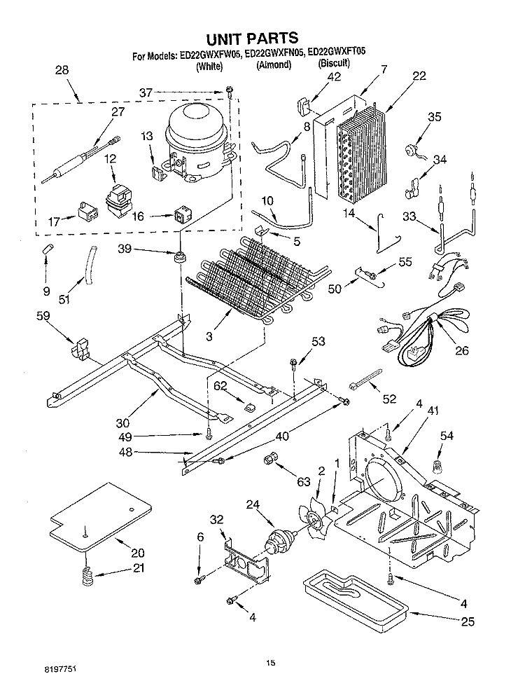 UNIT Diagram and Parts List for ED22GWXFT05  Whirlpool Refrigerator