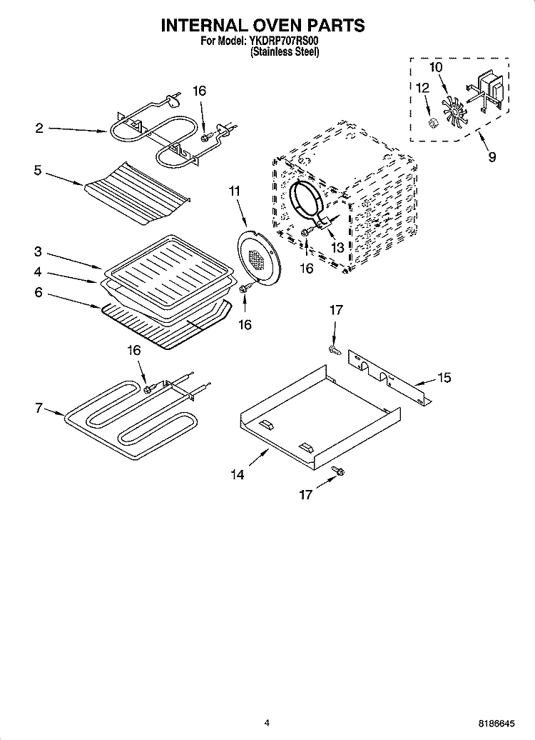 INTERNAL OVEN PARTS Diagram and Parts List for YKDRP707RS00  KitchenAid Range