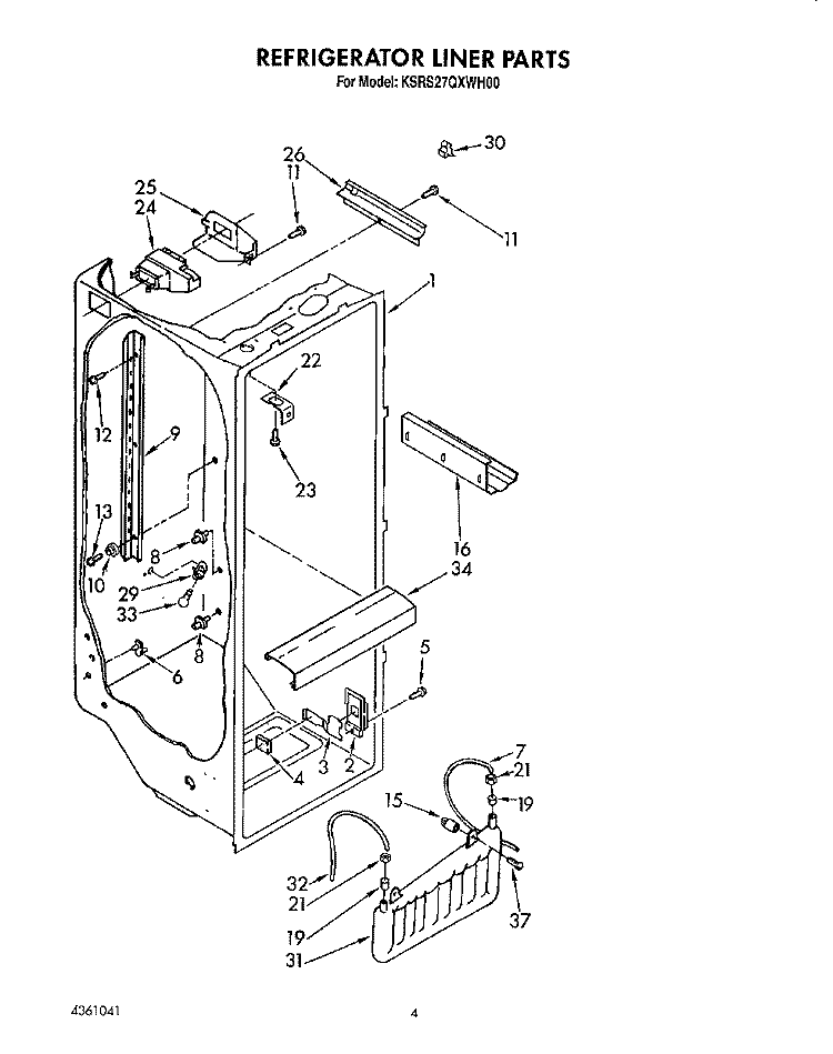 REFRIGERATOR LINER Diagram and Parts List for KSRS27QXWH00  KitchenAid Refrigerator