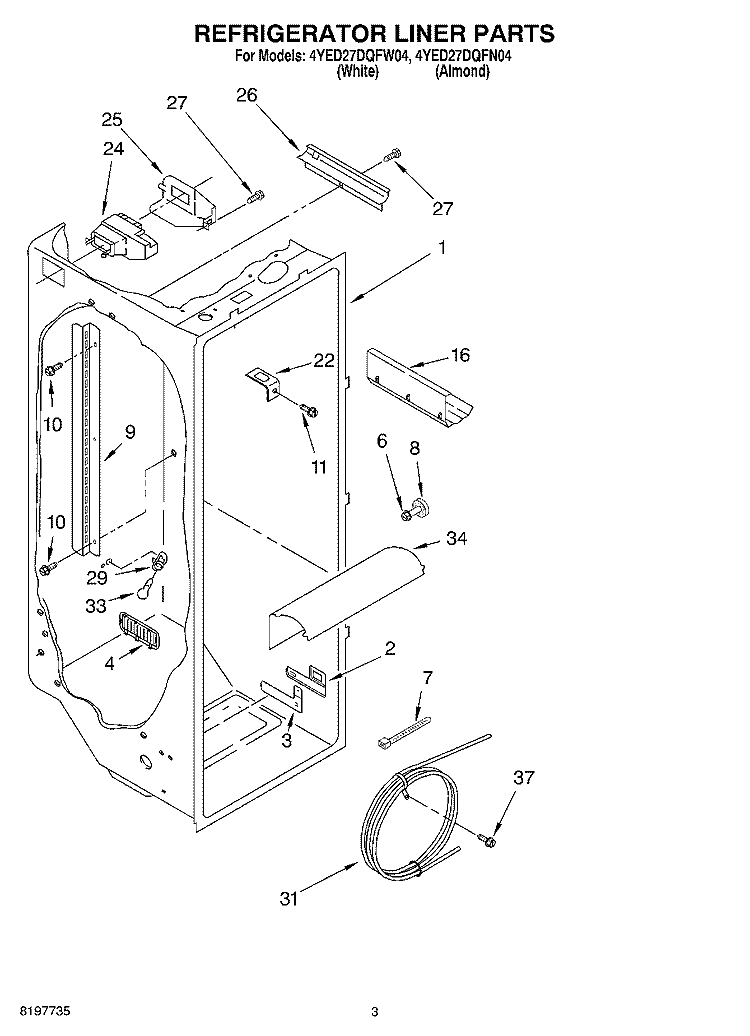 REFRIGERATOR LINER Diagram and Parts List for 4YED27DQFN04  Whirlpool Refrigerator