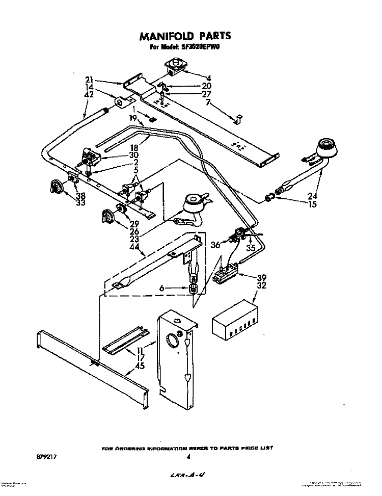 MANIFOLD Diagram and Parts List for SF3020EPW0  Whirlpool Range