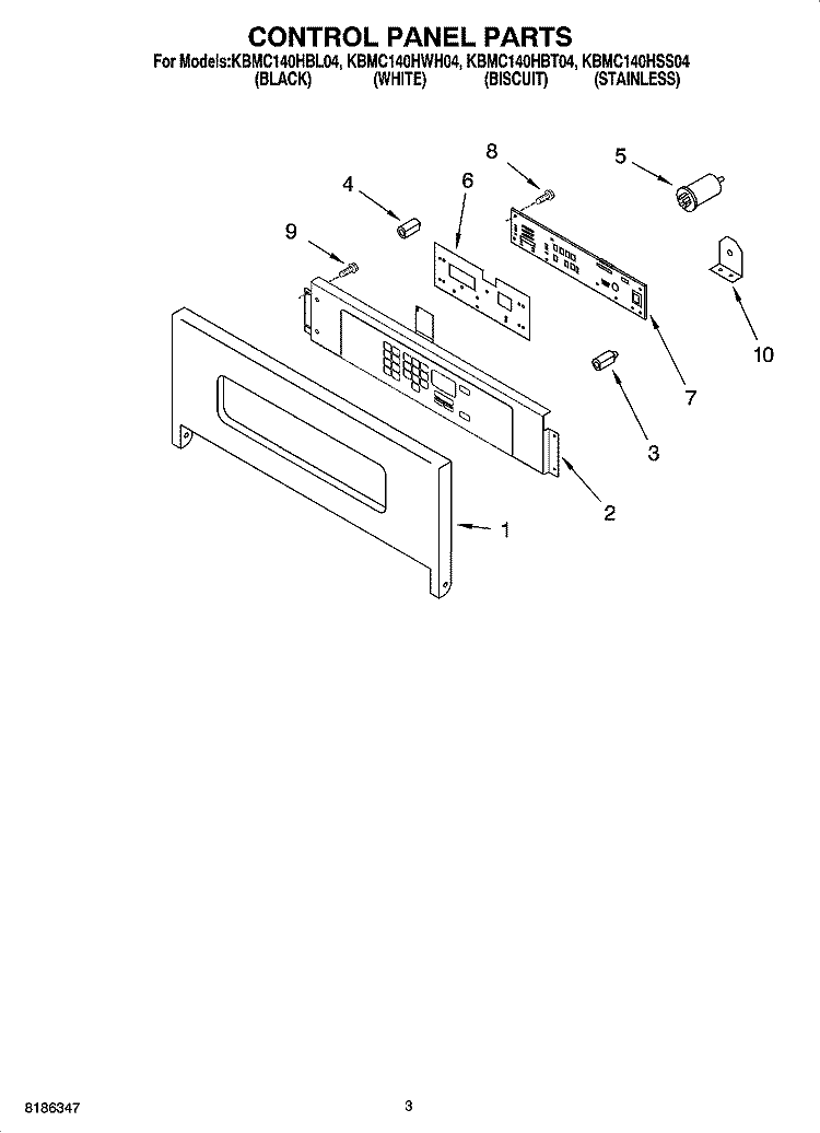 CONTROL PANEL PARTS Diagram and Parts List for KBMC140HSS04  KitchenAid Microwave Oven Combo