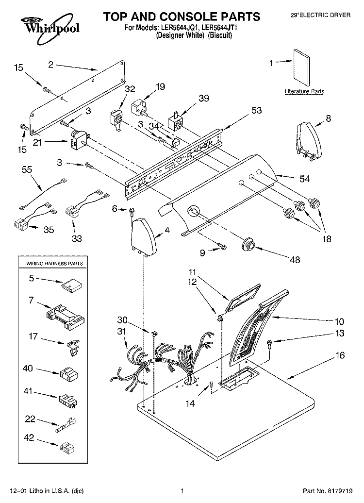 SECTION Diagram and Parts List for LER5644JT1  Whirlpool Dryer