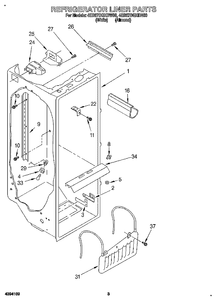 REFRIGERATOR LINER Diagram and Parts List for 4ED27DQXDN00  Whirlpool Refrigerator