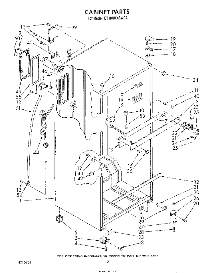 CABINET Diagram and Parts List for ET18HKXSW0A  Whirlpool Refrigerator