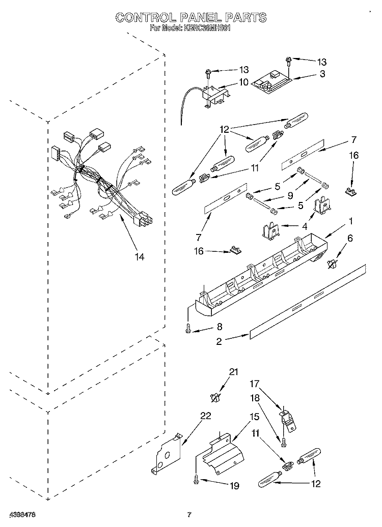 CONTROL PANEL Diagram and Parts List for KBRC36MHS01  KitchenAid Refrigerator
