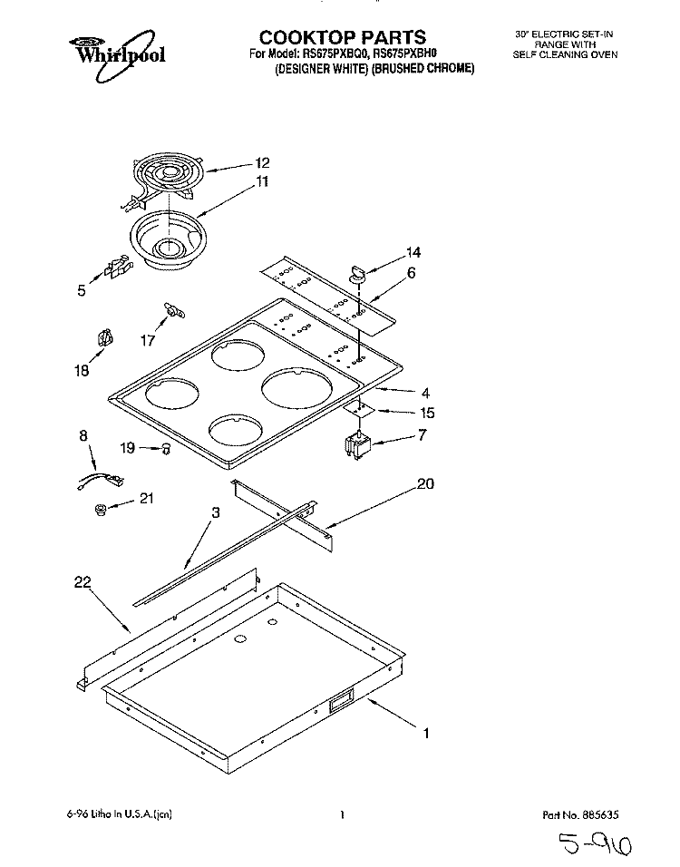 COOKTOP Diagram and Parts List for RS675PXBH0  Whirlpool Range
