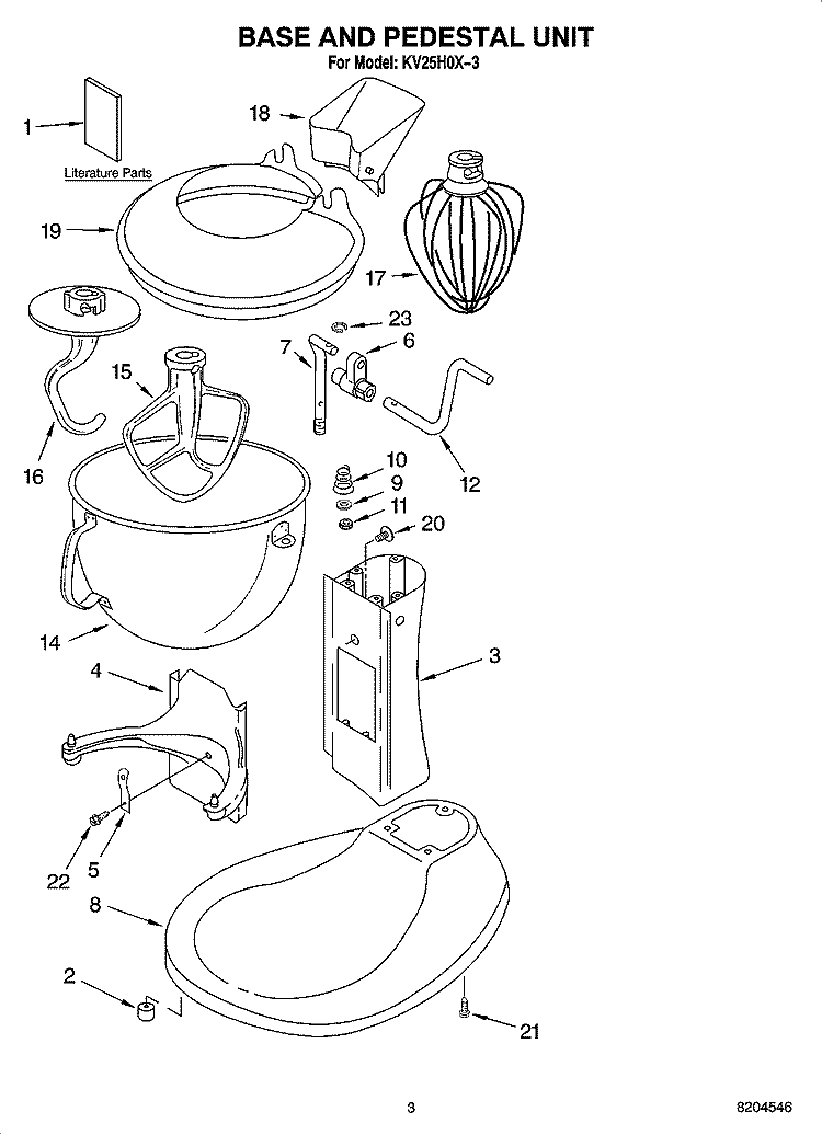 BASE AND PEDESTAL UNIT Diagram and Parts List for KV25H0X-3  KitchenAid Mixer