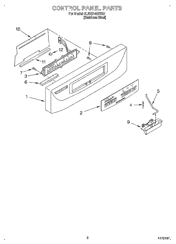 CONTROL PANEL Diagram and Parts List for KUDS24SEBS1  KitchenAid Dishwasher