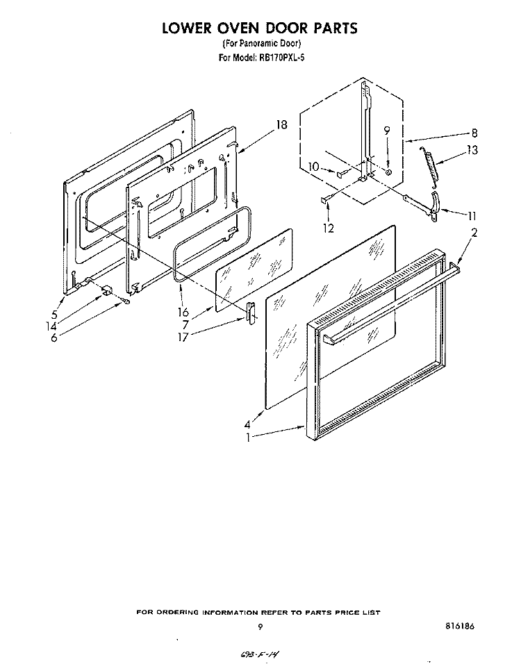 LOWER OVEN DOOR Diagram and Parts List for RB170PXL5  Whirlpool Wall Oven