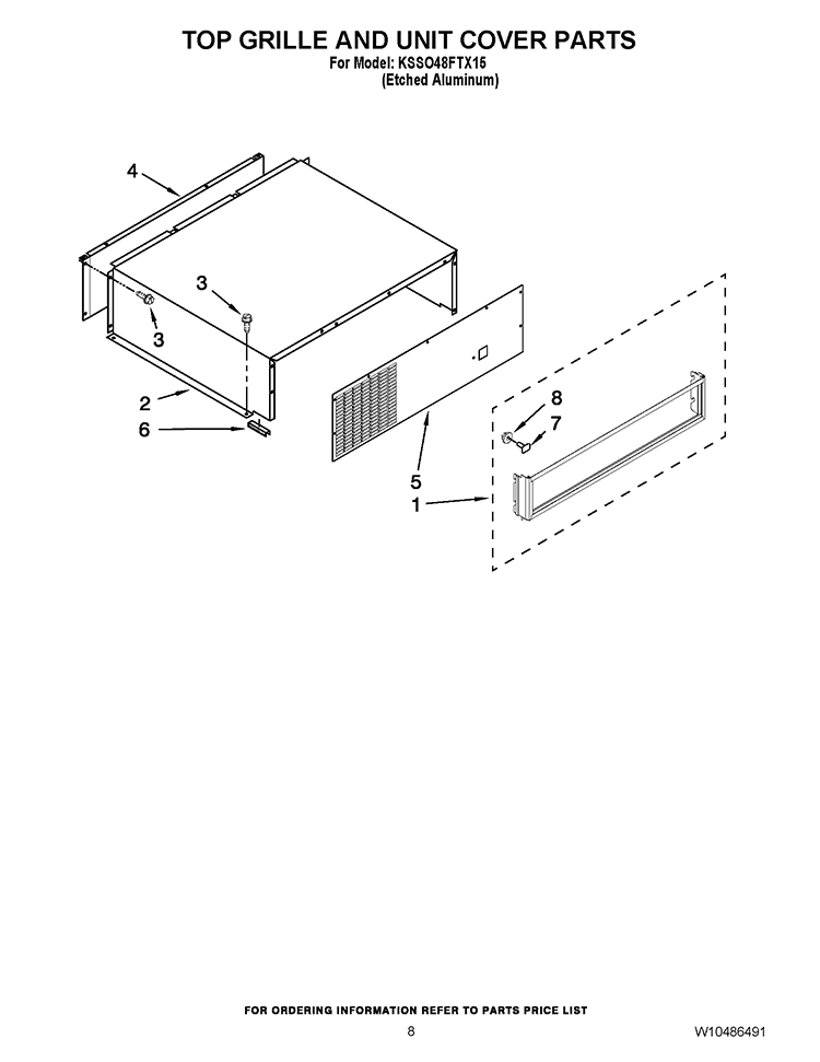 TOP GRILLE AND UNIT COVER PARTS Diagram and Parts List for KSSO48FTX15  KitchenAid Refrigerator