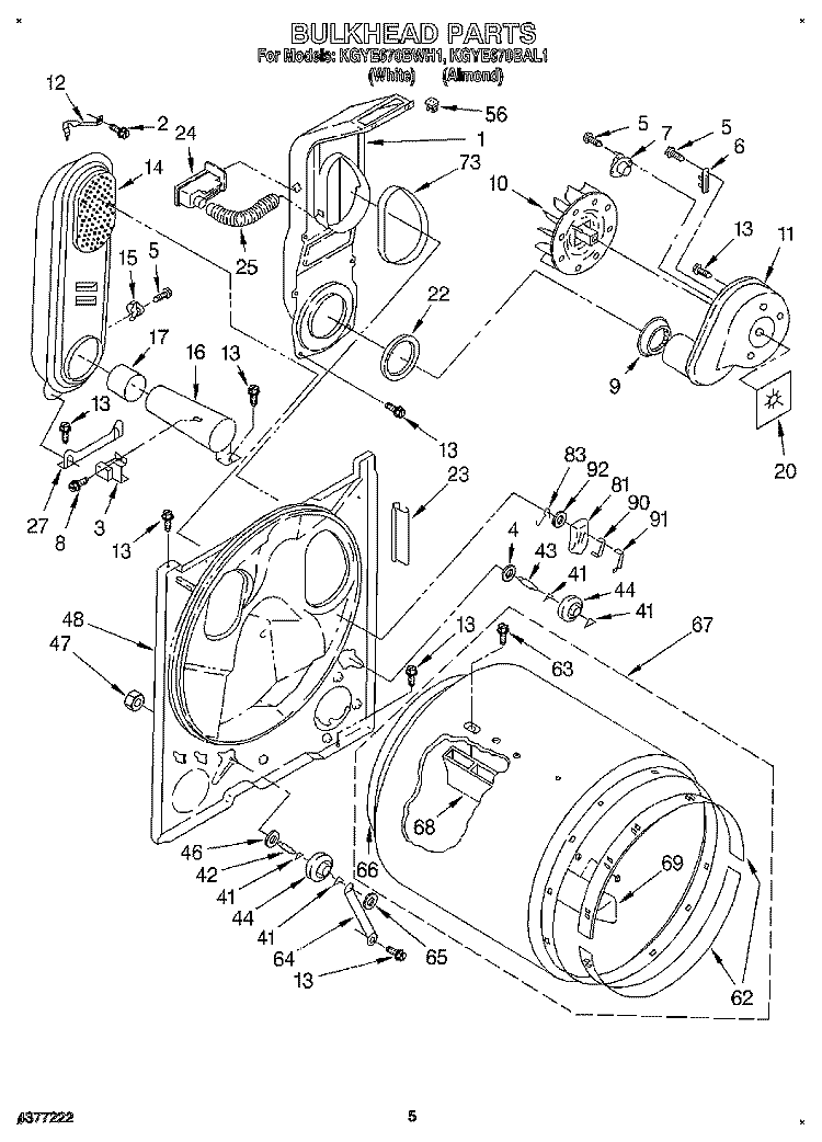 BULKHEAD Diagram and Parts List for KGYE670BAL1  KitchenAid Dryer