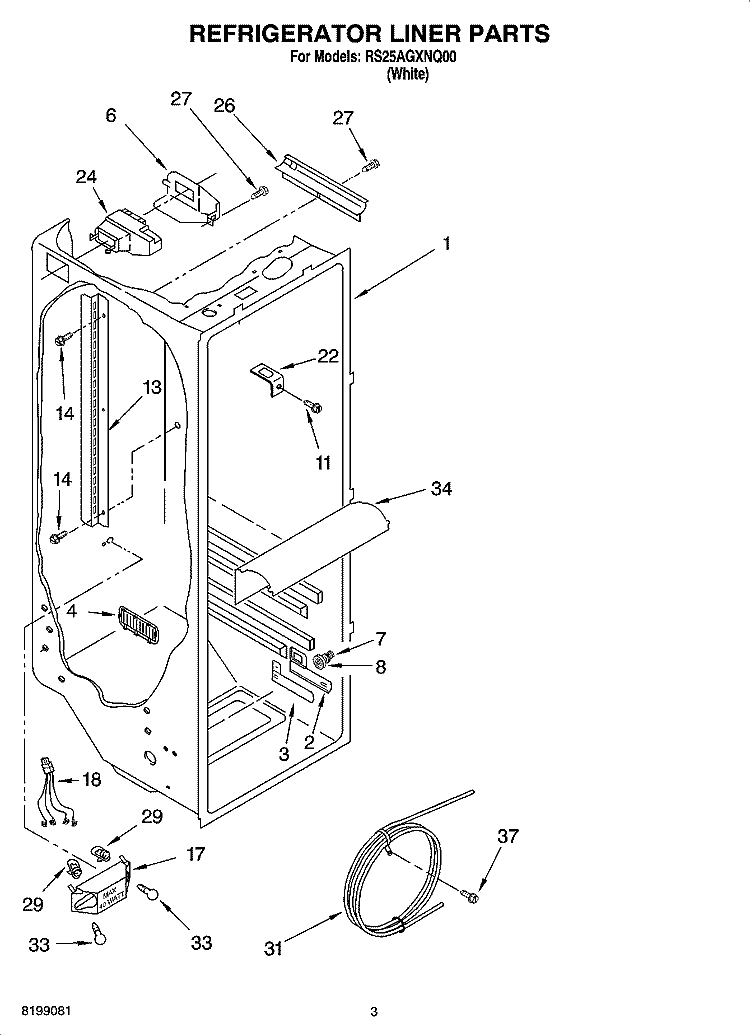 REFRIGERATOR LINER PARTS Diagram and Parts List for RS25AGXNQ00  Roper Refrigerator