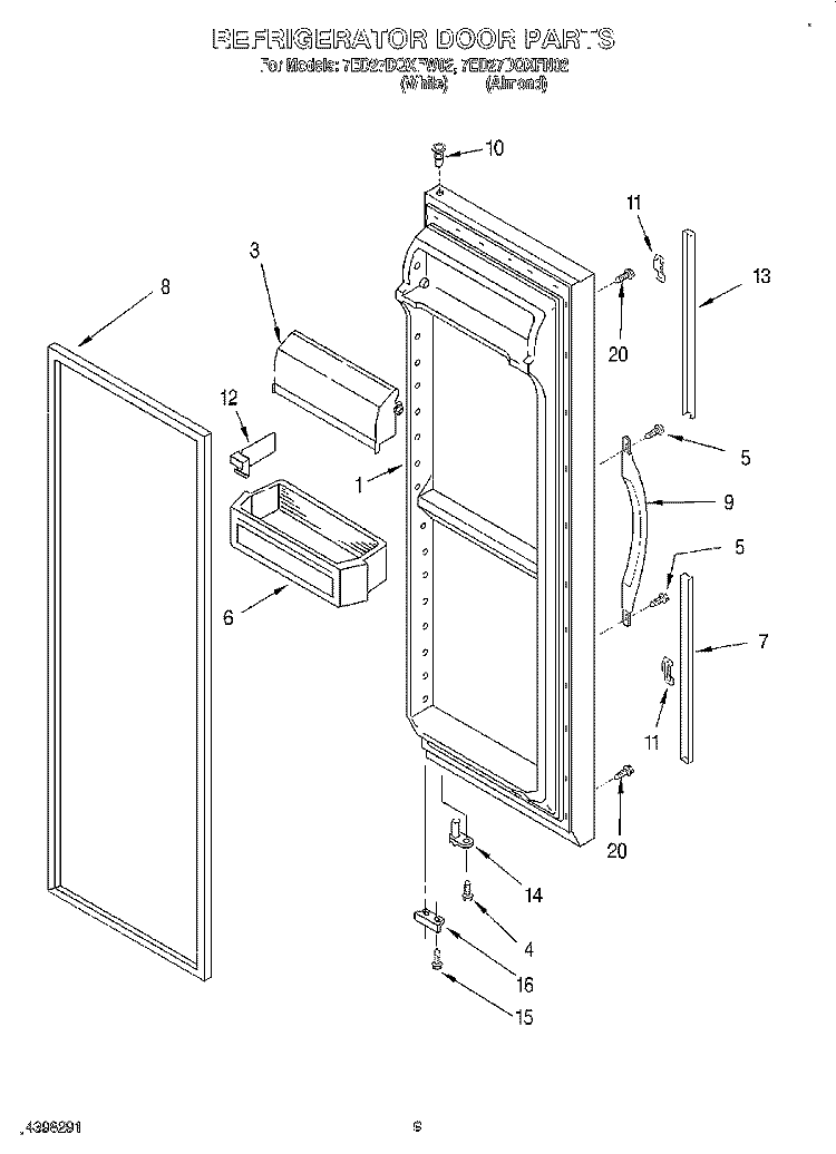 REFRIGERATOR DOOR Diagram and Parts List for 7ED27DQXFW02  Whirlpool Refrigerator