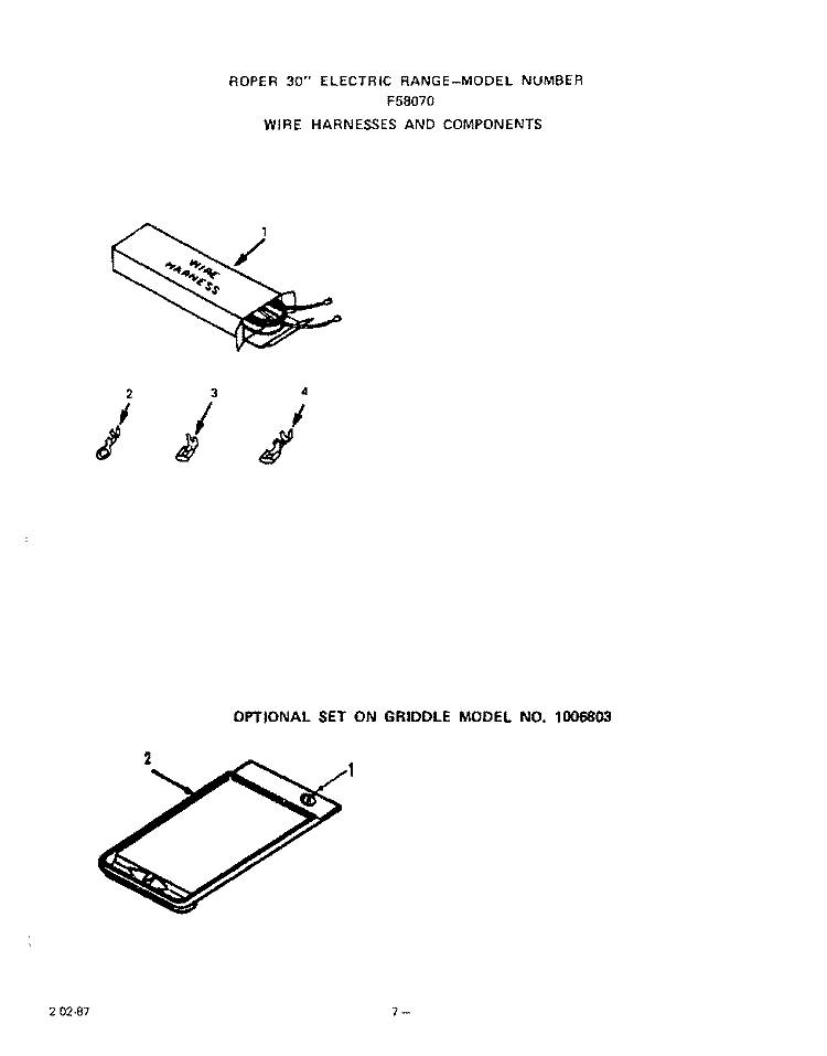 WIRE HARNESSES , GRIDDLE Diagram and Parts List for F5807W0  Roper Range
