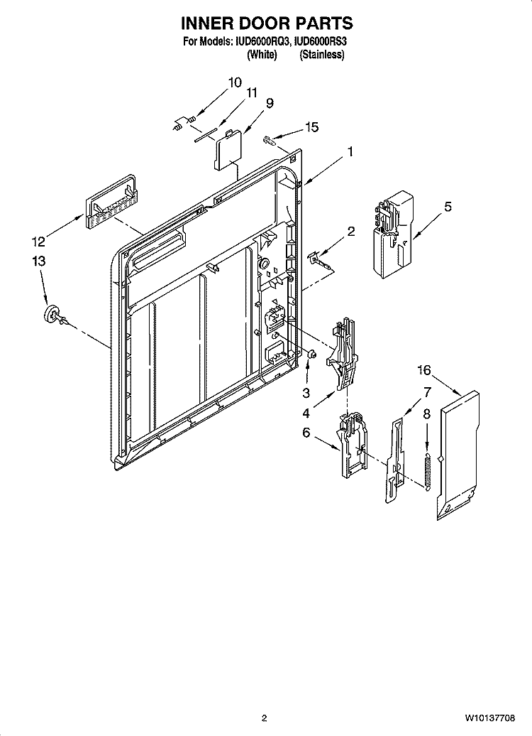 INNER DOOR PARTS Diagram and Parts List for IUD6000RQ3  Whirlpool Dishwasher